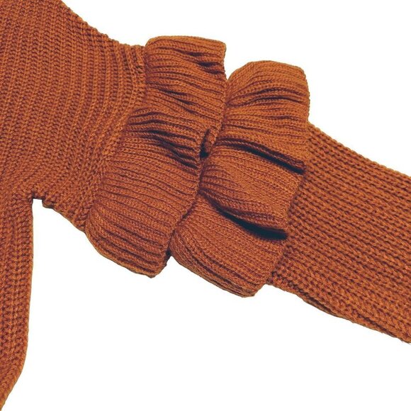 Say What? Mustard Yellow Round Neck Ruffle Sleeve Sweater - Picture 5 of 6